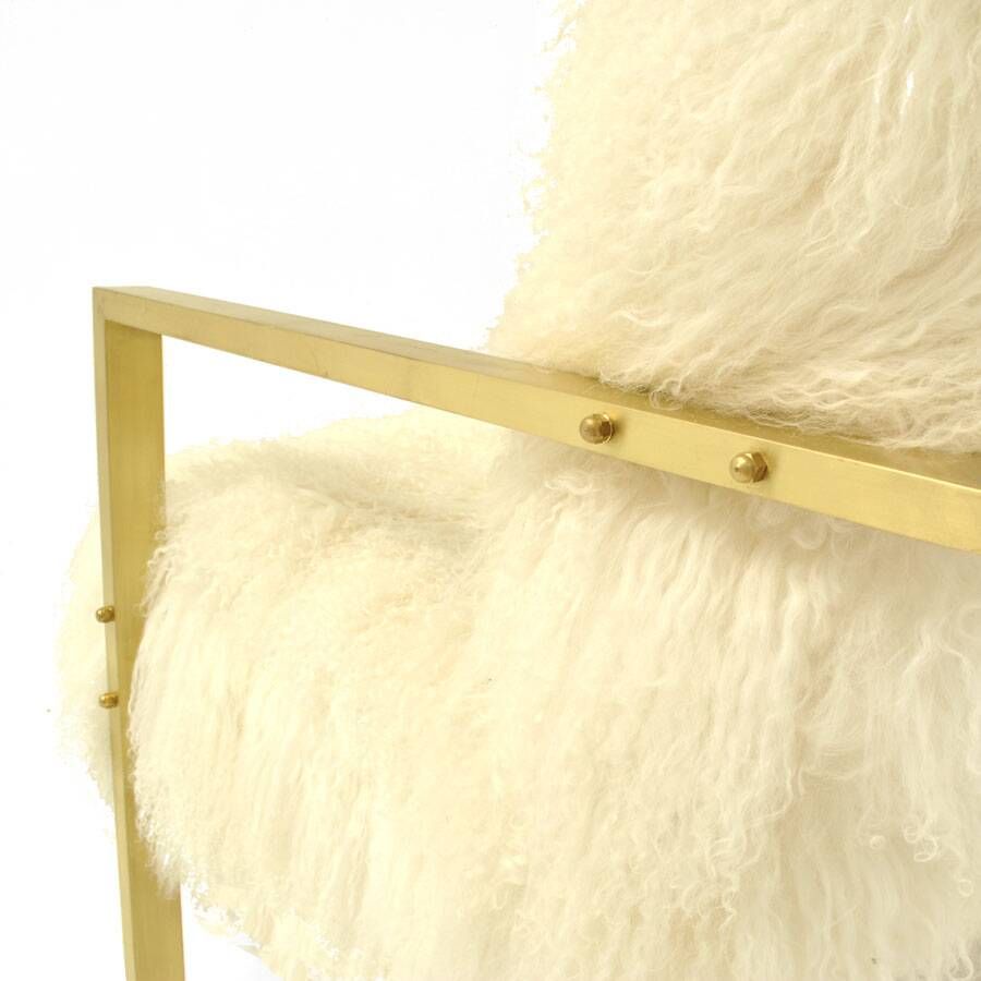 Pair of L.A. Studio Contemporary Modern White Mongolian Goat Italian Armch