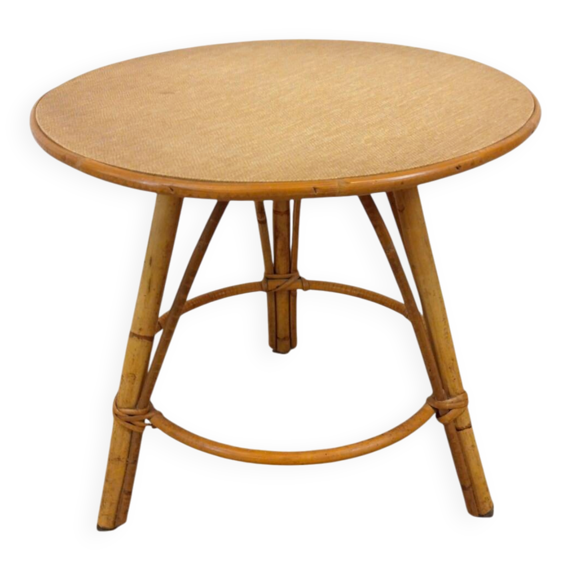 Table d'appoint tripode vintage en rotin et bambou (Ø44 cm) – Style Riviera