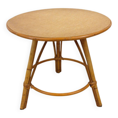 Table d'appoint tripode vintage en rotin et bambou (Ø44 cm) – Style Riviera