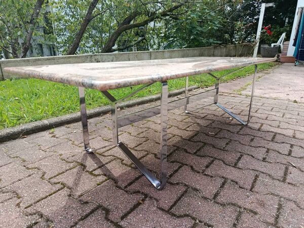 Table basse Seventies granit et chrome