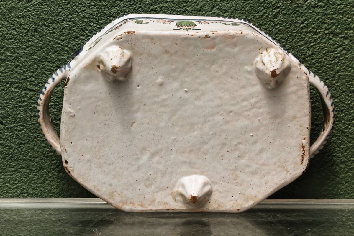 Cut-corner jardinière, in Rouen faience, 18th century