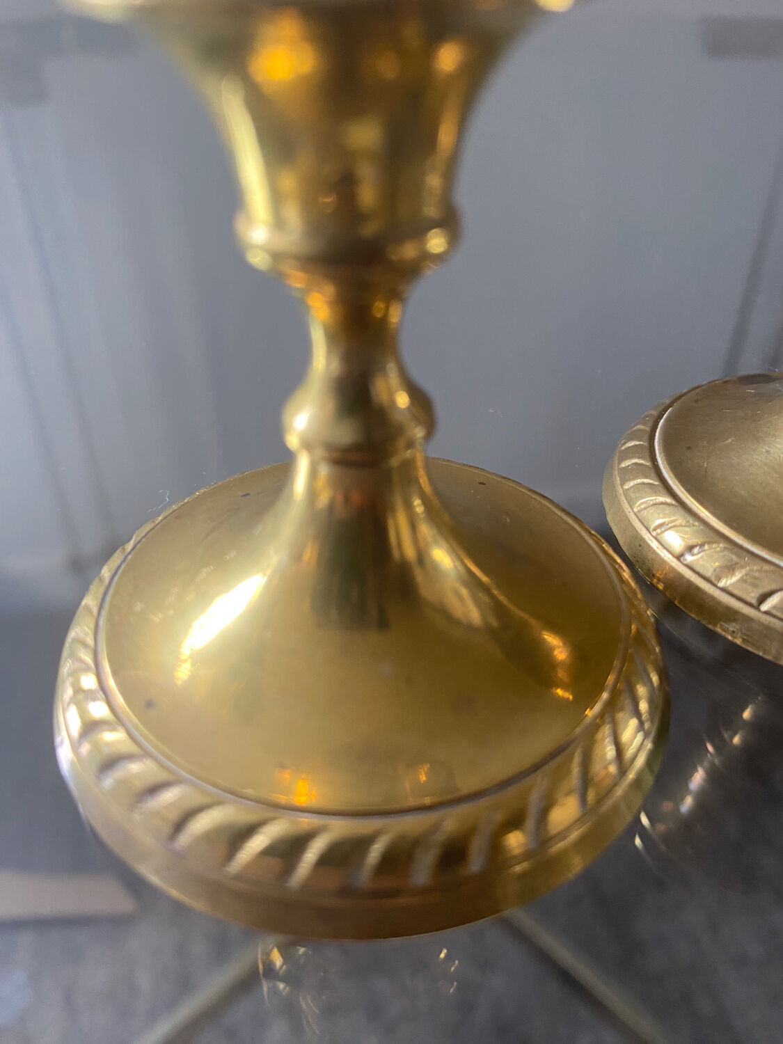 Pair of miniature torch brass candlesticks from the 70s