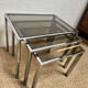 Set of 3 vintage nesting tables – Chrome metal & smoked glass