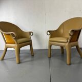 Modernist tropical brutalist leather chairs from Budji Layug, 1990s, set of 2