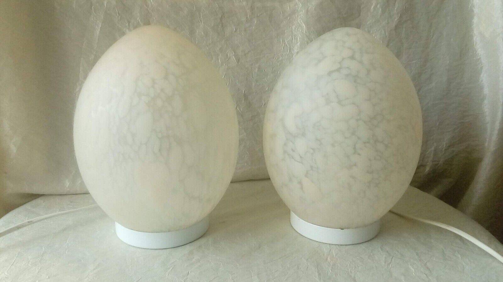Pair of marble glass egg lamps