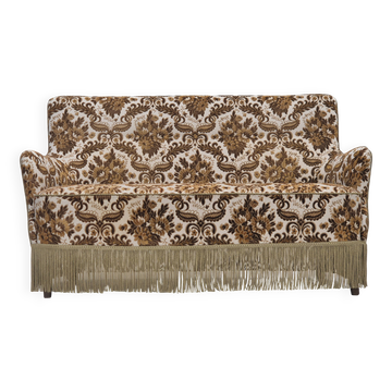 1960s, Danish 2-seater sofa, brown/beige furniture fabric, ash wood legs.