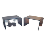 Matching pair of sofa foot stools in smoked perspex 1970
