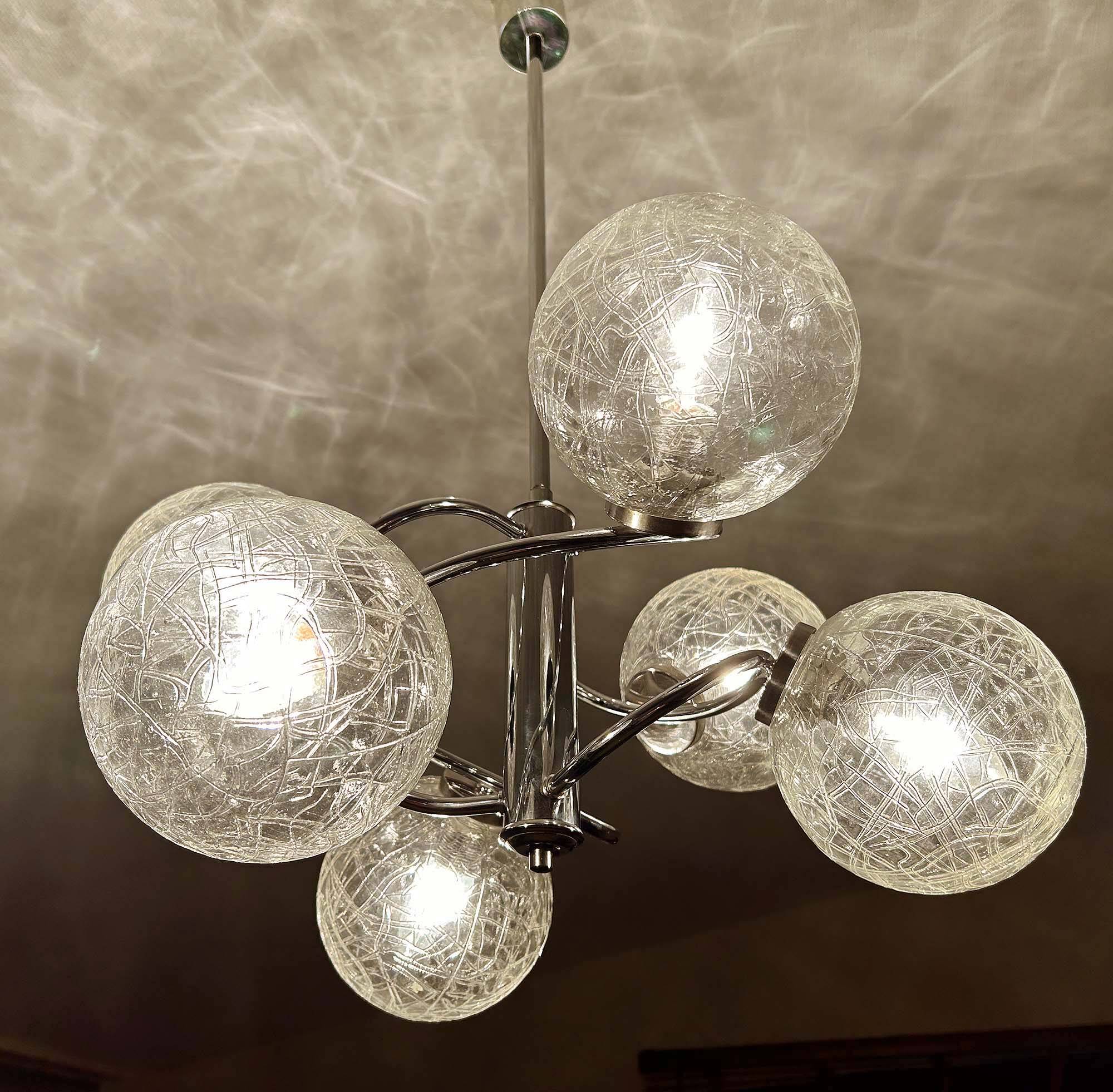 Suspension vintage Space Age en verre et chrome