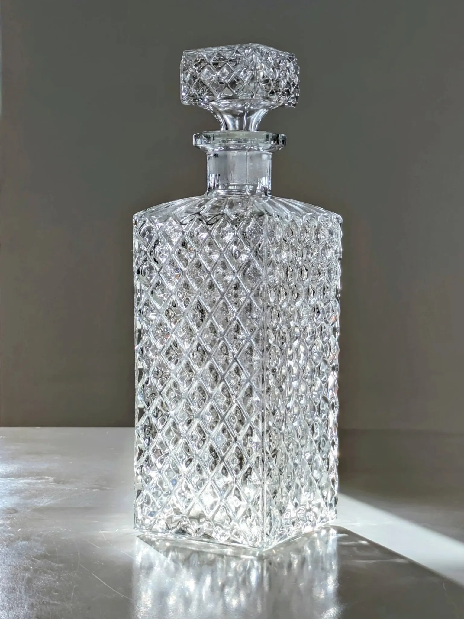 Square Whisky Carafe with Diamond Point Decoration in Moulded-Cut Glass