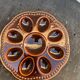 Dish plate for 8 eggs slurry in glazed ceramic brown vintage