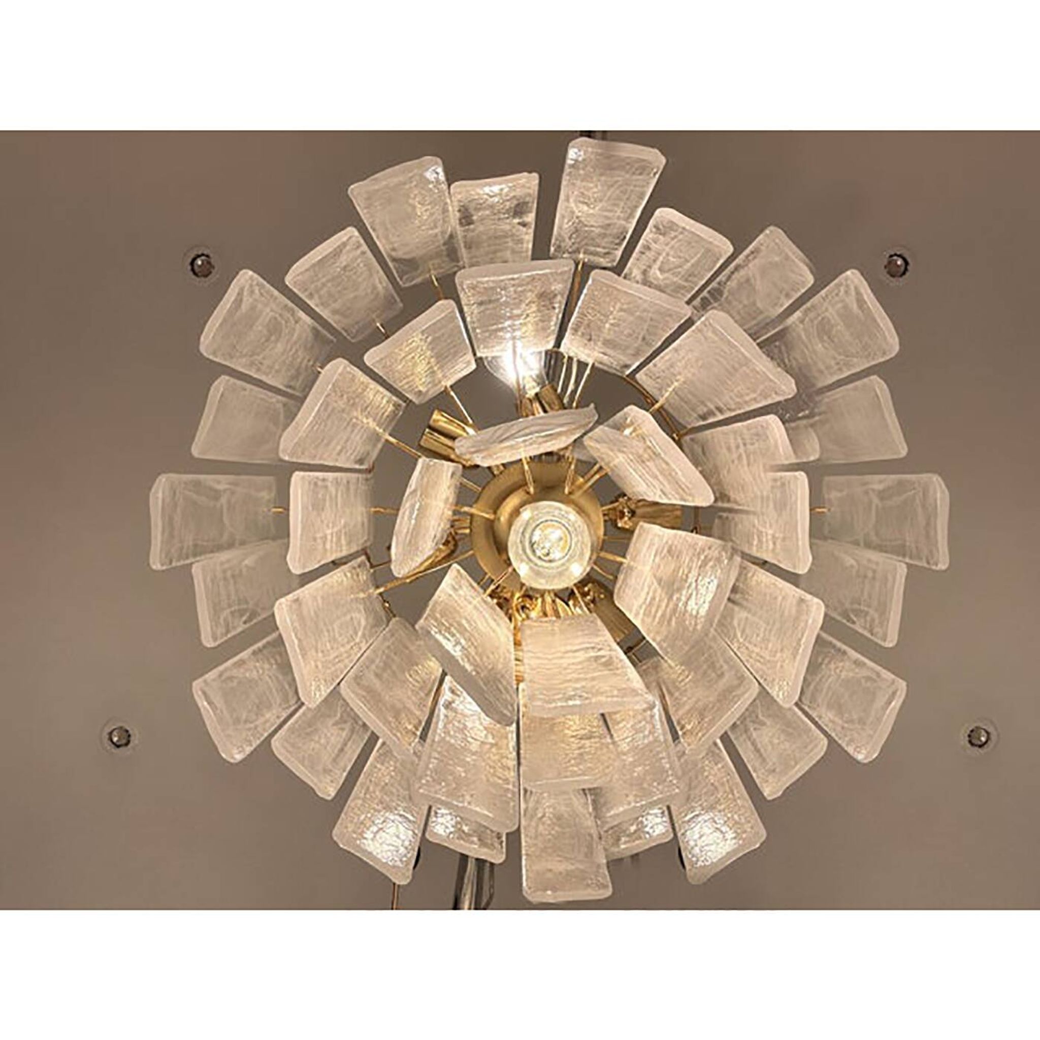 Contemporary Venied-White “Listelli Alabastro” Murano Glass Style Chandeli