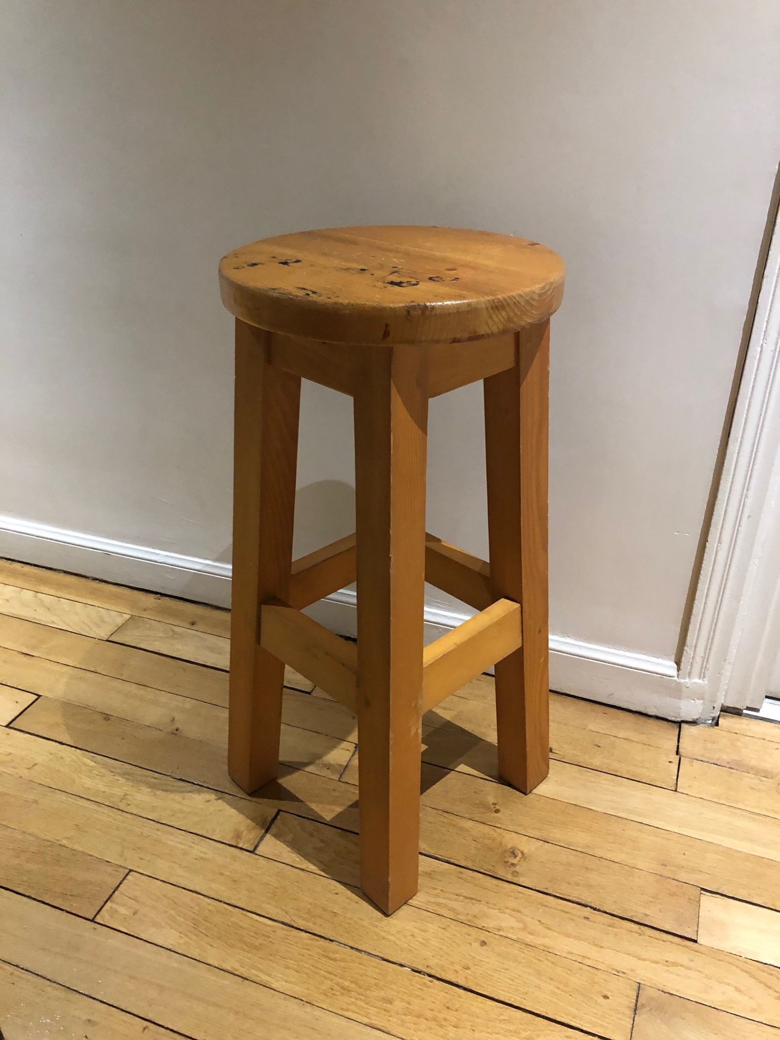 Tabouret sellette en pin années 70