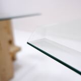 Pair of Travertine and Glass End Tables by Willy Ballez, Belgium 1970s