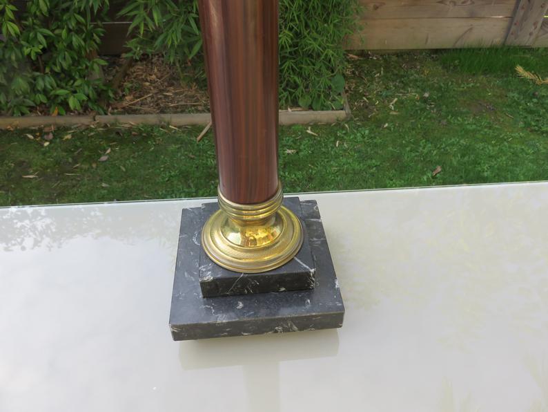 Napoleon III Empire column lamp in bronze and 19th marble