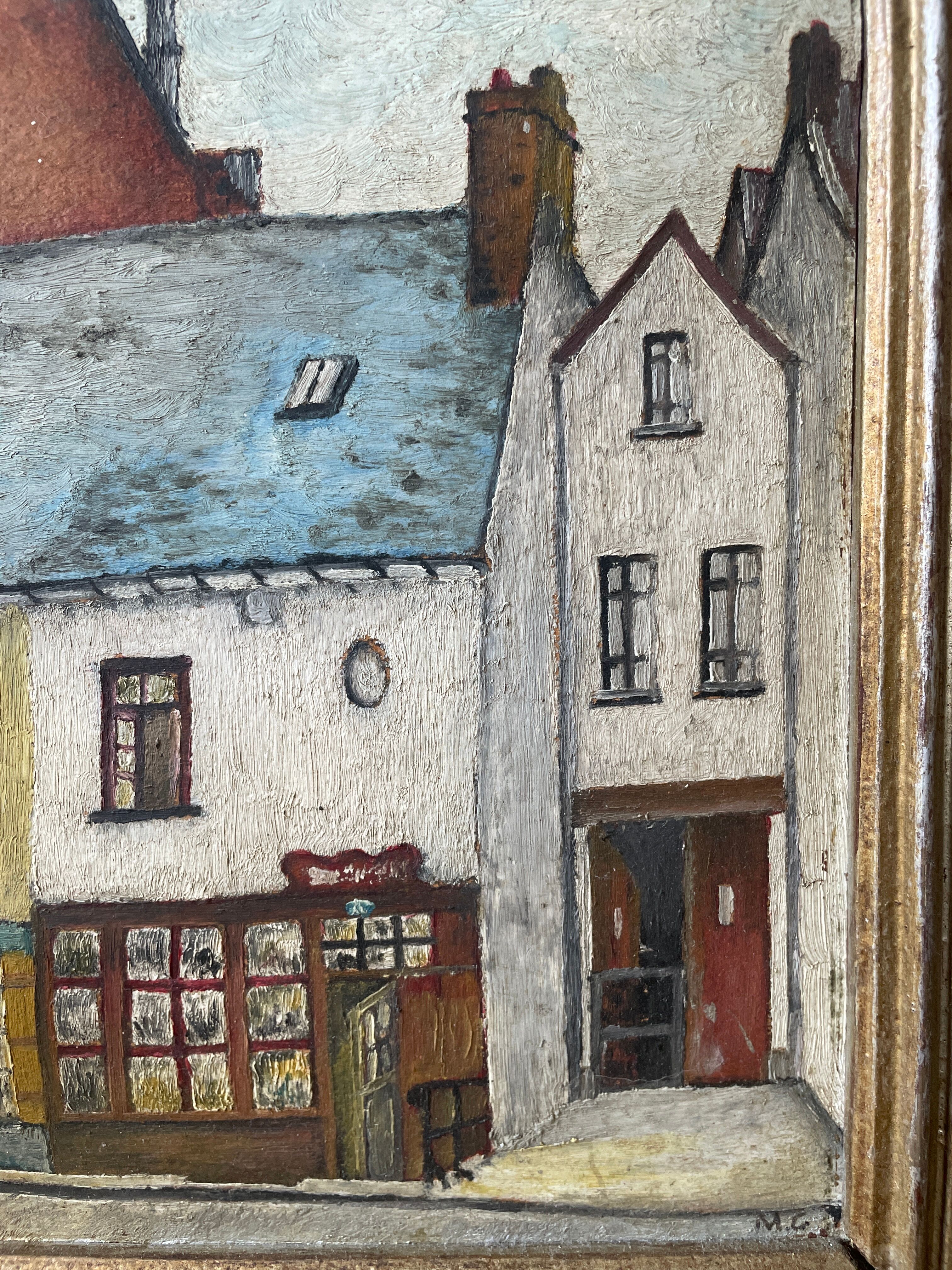 Oil on old cardboard framed and signed