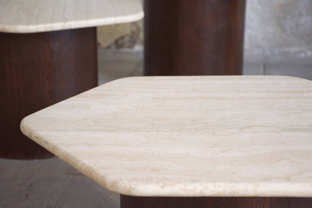 Three Gigogne Travertine coffee tables 1960