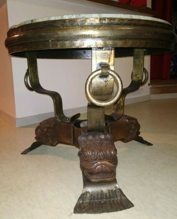 Table basse marbre fer forgé du designer Jean Maurice Rothschild circa 1950