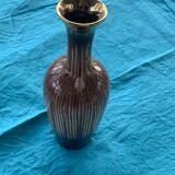 Soliflore vase in beige and gold glazed ceramic, numbered and vintage