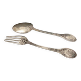 Paire de couverts en argent Gorini style Empire poinçon Minerve et monogramme riche décor