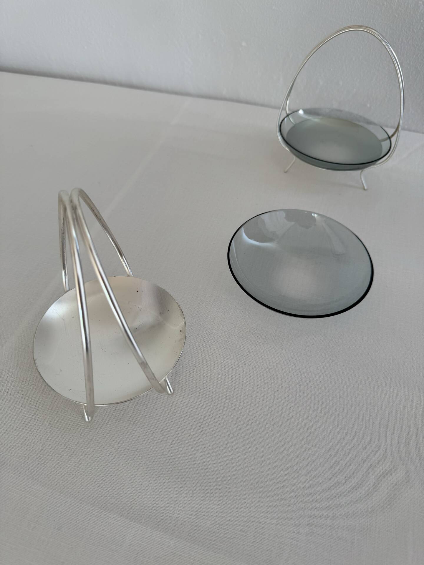 Vintage Pair Of 60’s WMF Silver Plated Serving Dish With Smoked Glass