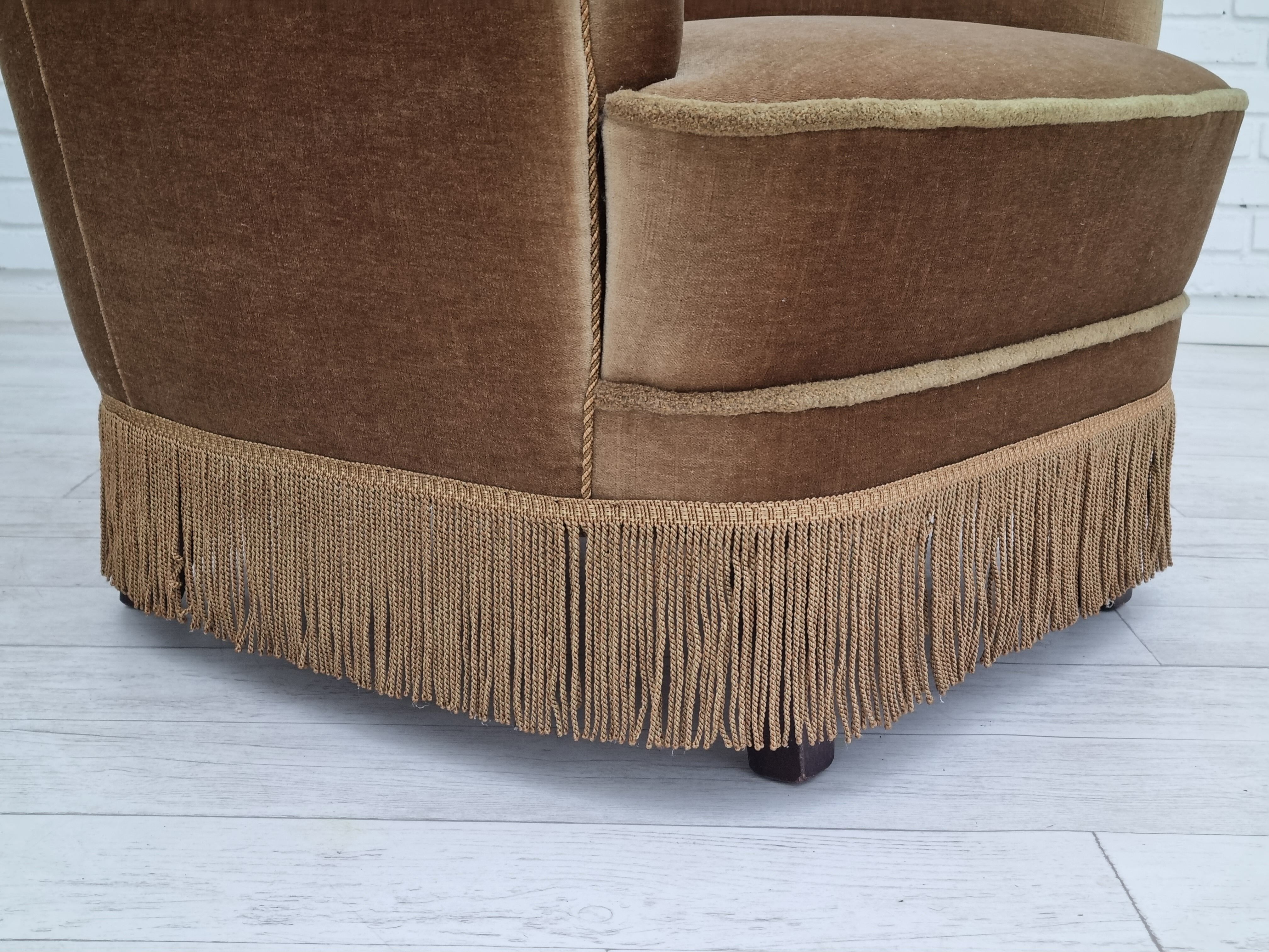 1960s, Danish high back armchair, original upholstery, green velour