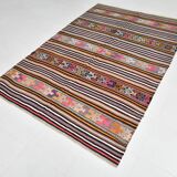 5x8 Kilim Colorful Striped Vintage Wool Kilim Rug, 160x232 Cm