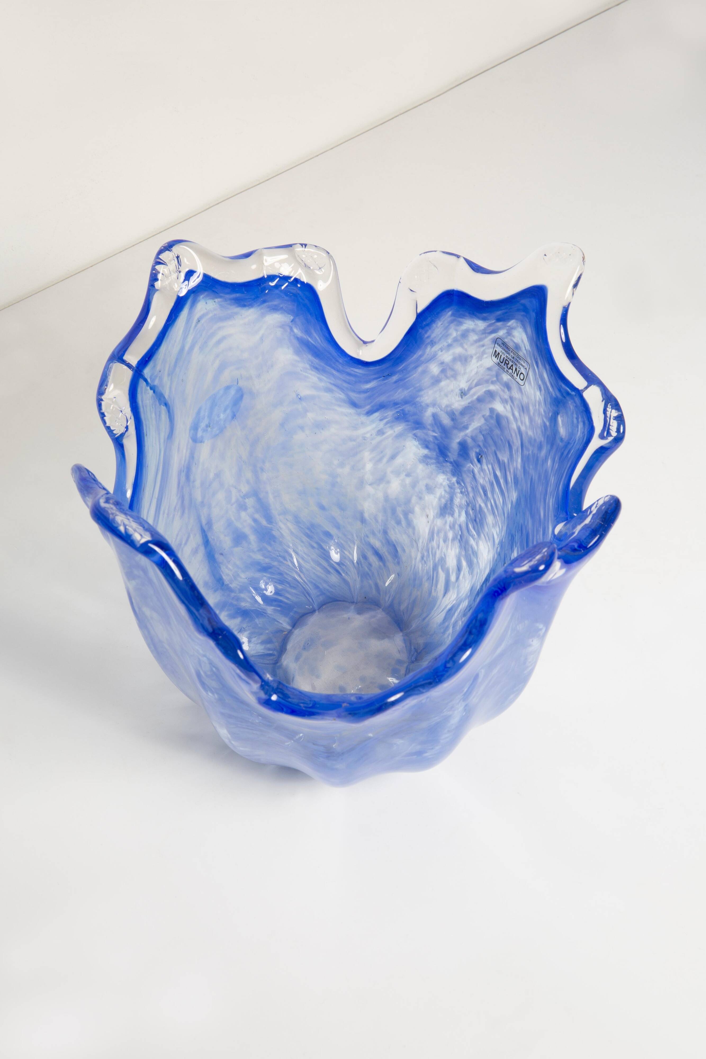 Medium blue Murano glass bowl, mid-century style, Italy, 2000s.