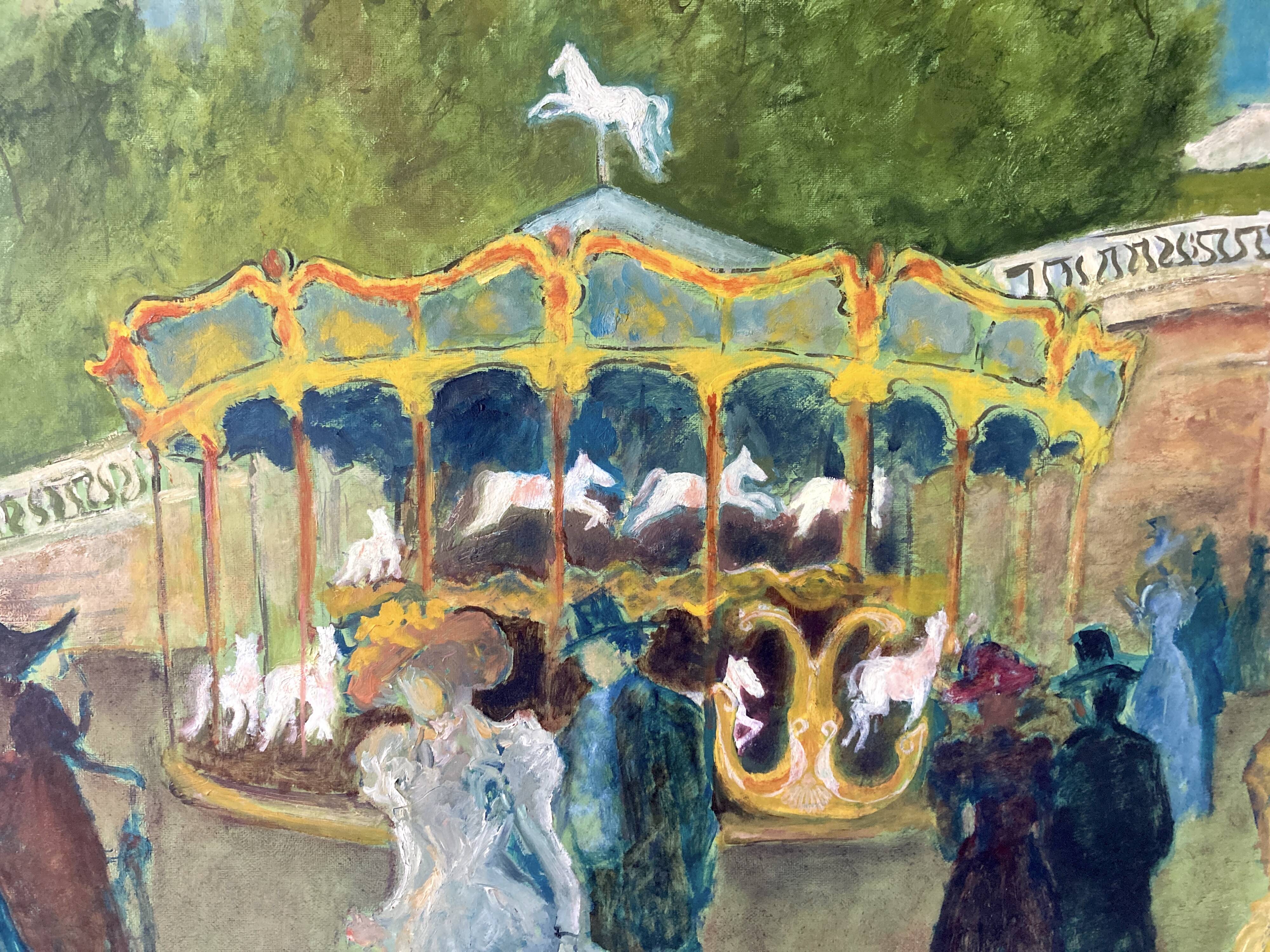 Oil painting on canvas / View of Montmartre during the Belle Époque / Signed Tomako, 1992