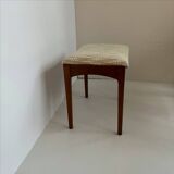 Siège ottoman repose-pieds en teck et tissu écru