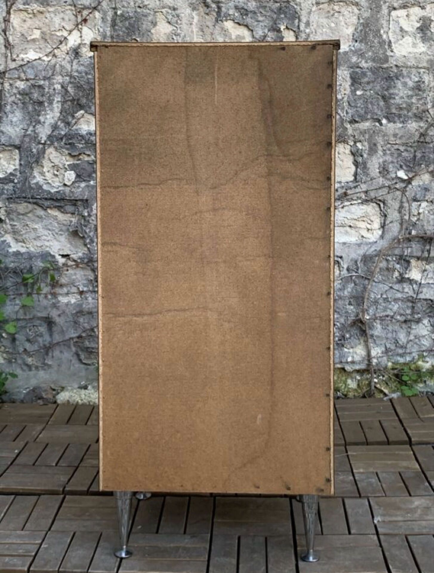 Chiffonnier vintage noir satiné et poignées chromées 1970