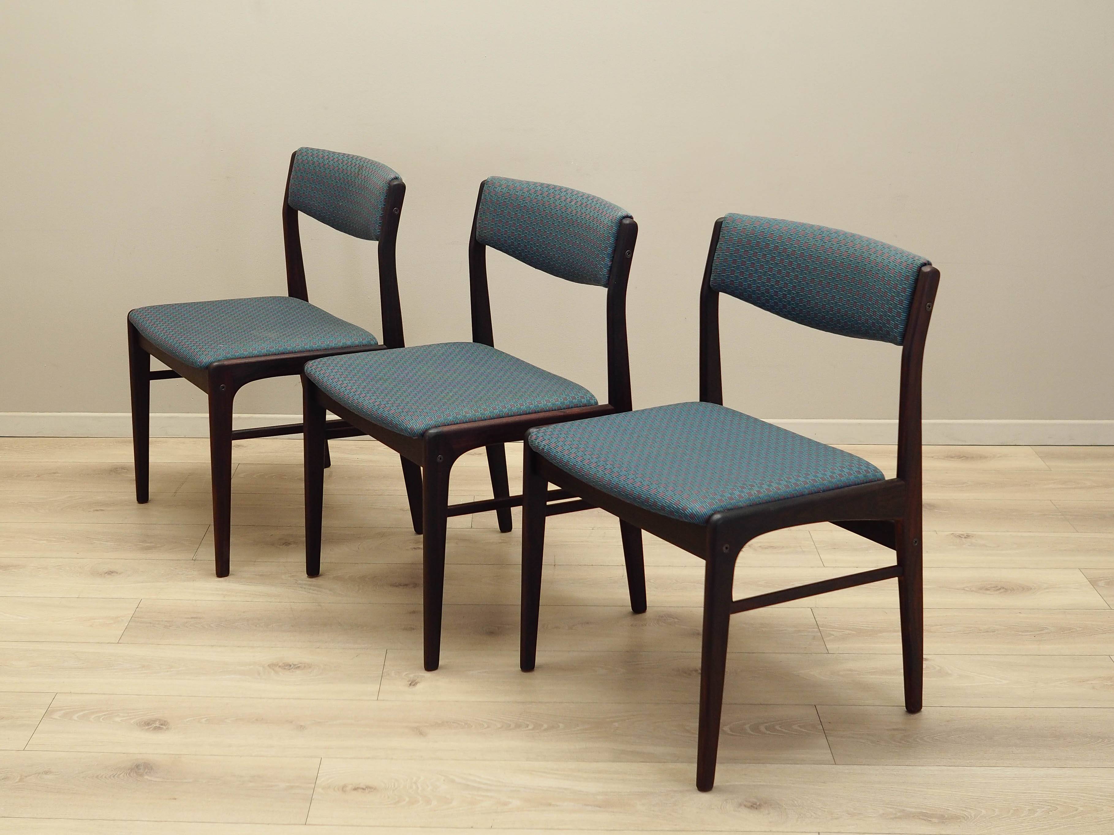 Set of three rosewood chairs, Danish design, 1970s, production: Denmark