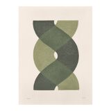 Collection of 6 abstract paintings on sage green paper, signed Eawy