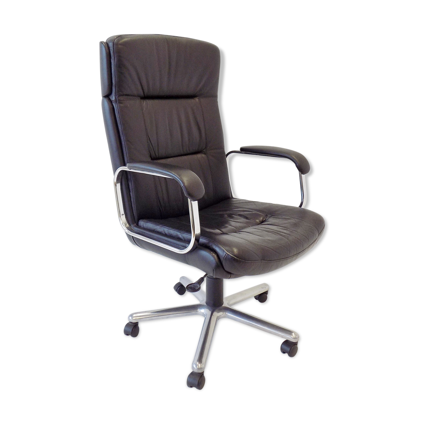 German office armchair black leather 70s