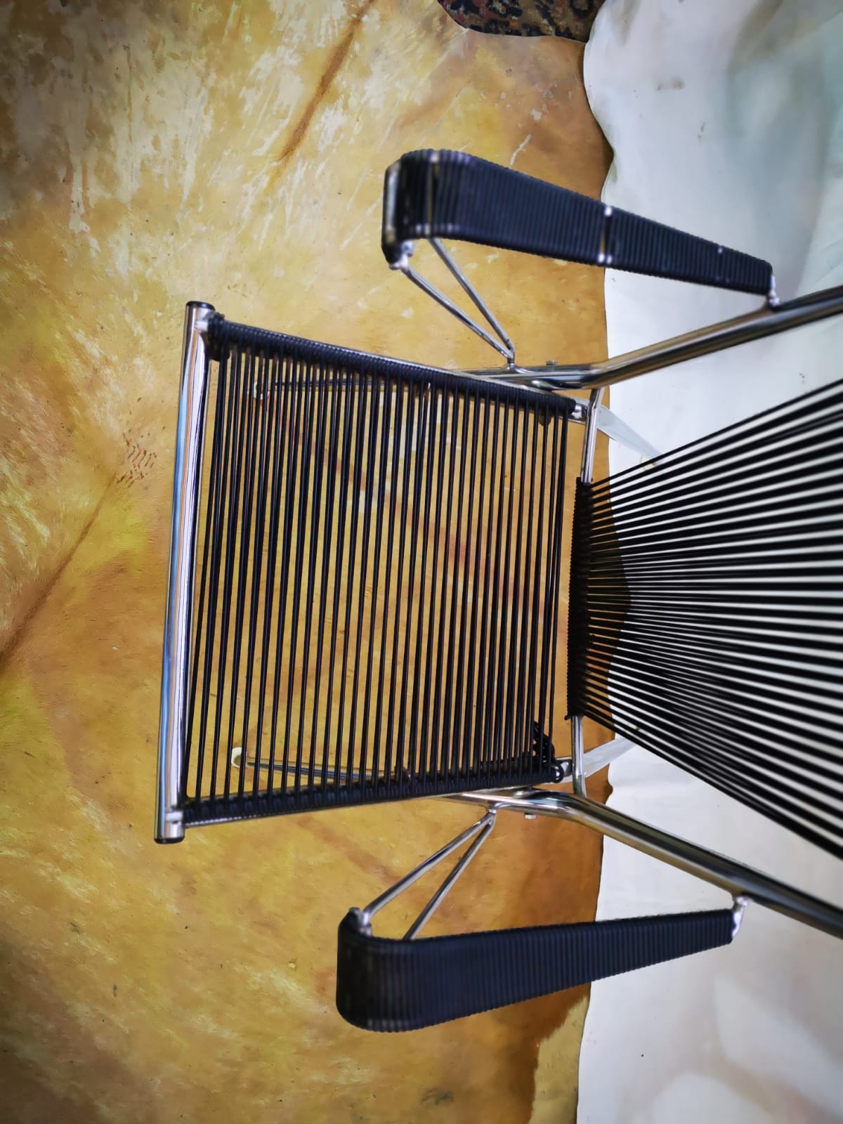 Chromed metal armchair with black scoubidous 1960