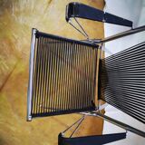 Chromed metal armchair with black scoubidous 1960