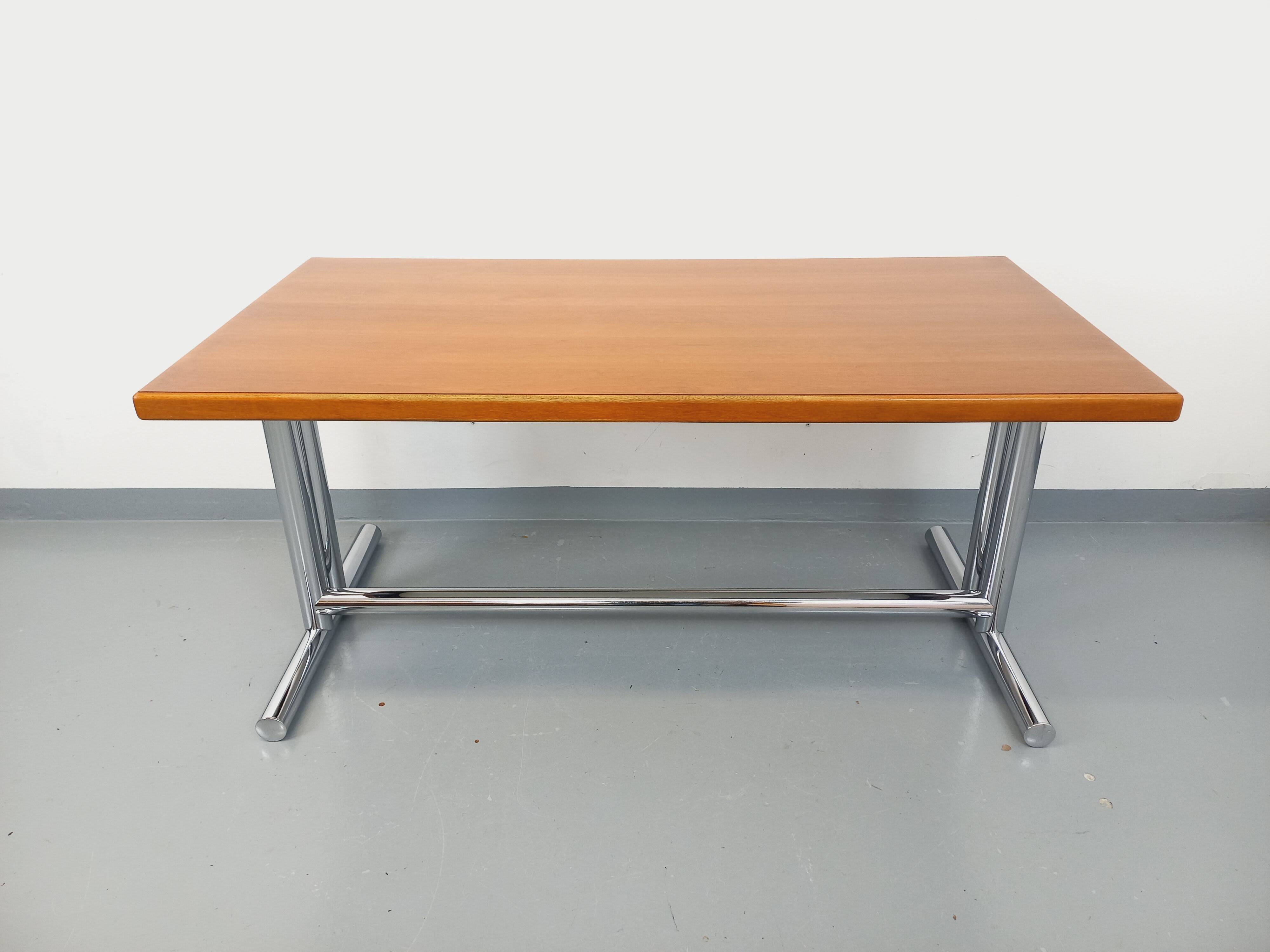 Vintage walnut and chrome metal desk from the 1970s.