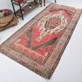 4x10 red & beige wool vintage rug 140x301cm