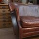 Small Vintage Bench Sofa Studded Leather Sofa 1970s