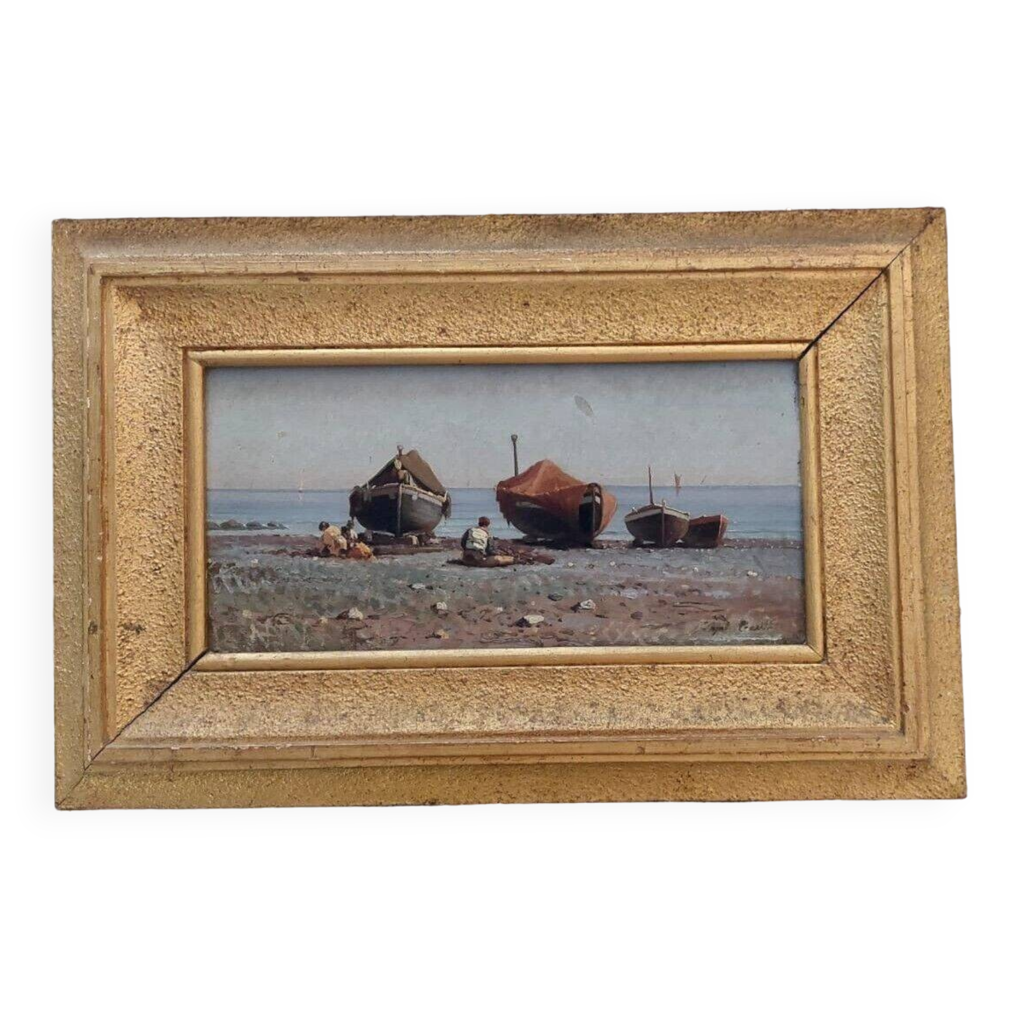 Peinture ancienne sur bois Naples augusto corelli ((rome 1853 - 1918) pêcheurs