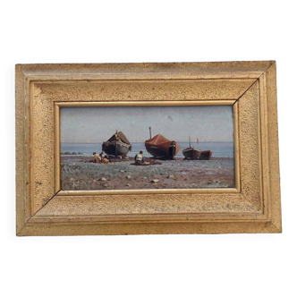 Peinture Ancienne Sur Bois Naples Augusto Corelli ((rome 1853 - 1918) Pêcheurs