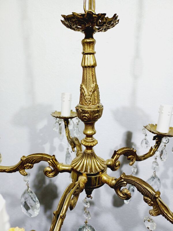 Lustre 5 lumières en bronze et laiton Louis XV