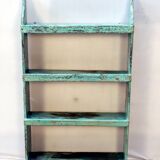 Burmese teak wall shelf with original green patina