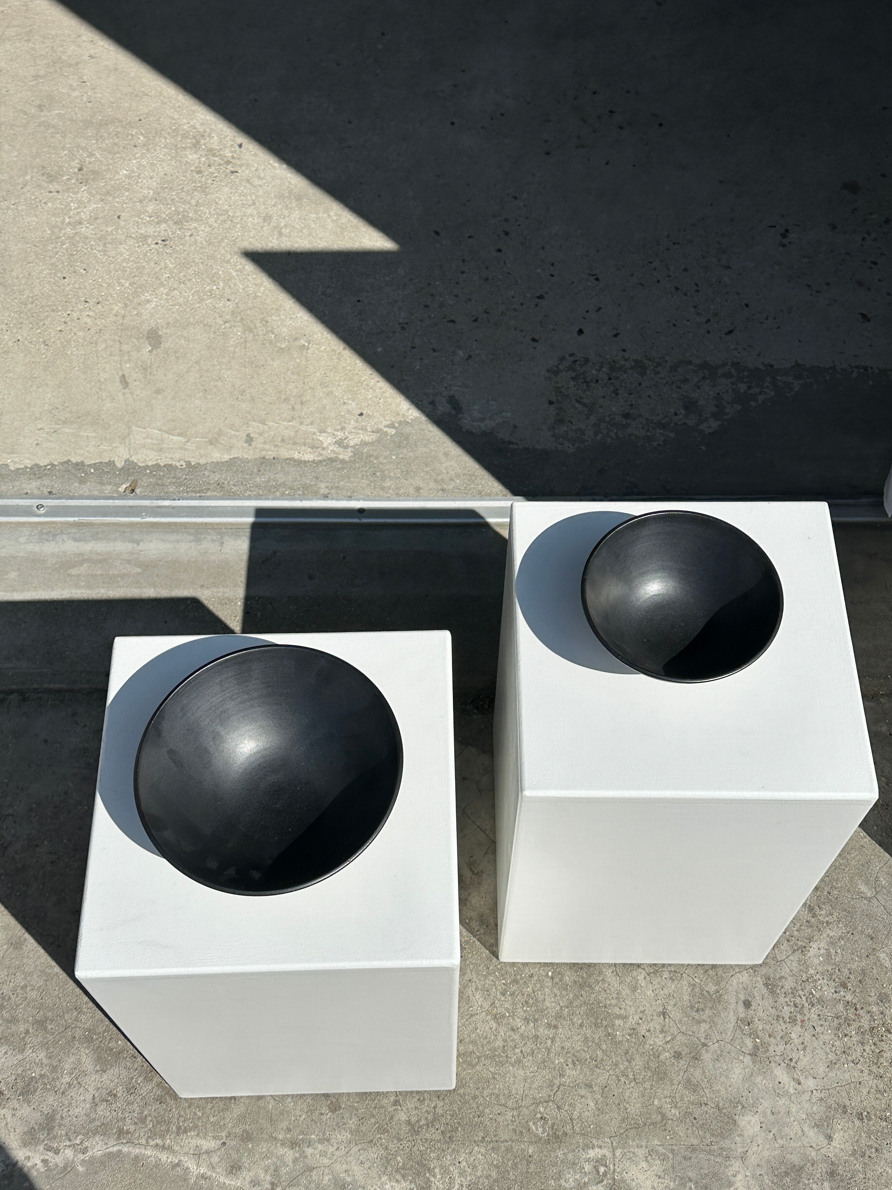 Duo of gray Indonesian ceramic bowls or salad bowls
