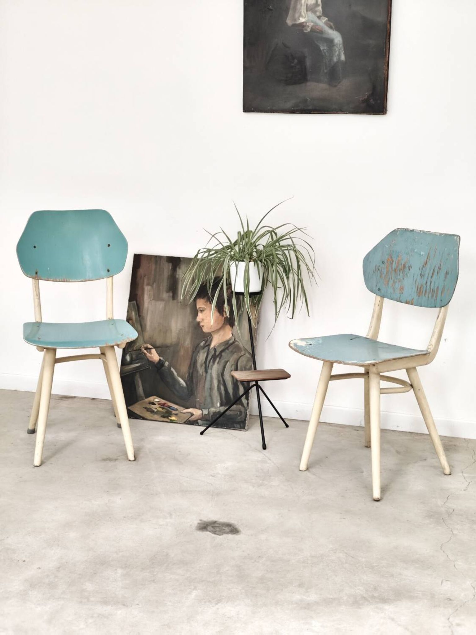 Set of 2 Czechoslovak chairs TON Bystrice Thonet White and Blue