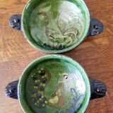 Duo of green cups with earthen pattern
