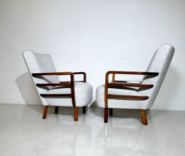 Paire de fauteuils art déco, noyer, hongrie - nouvelle garniture