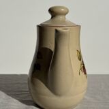 Vintage beige stoneware teapot with pink flower pattern H22