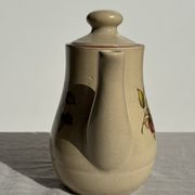 Théière en grès beige vintage à motif de fleurs roses H22