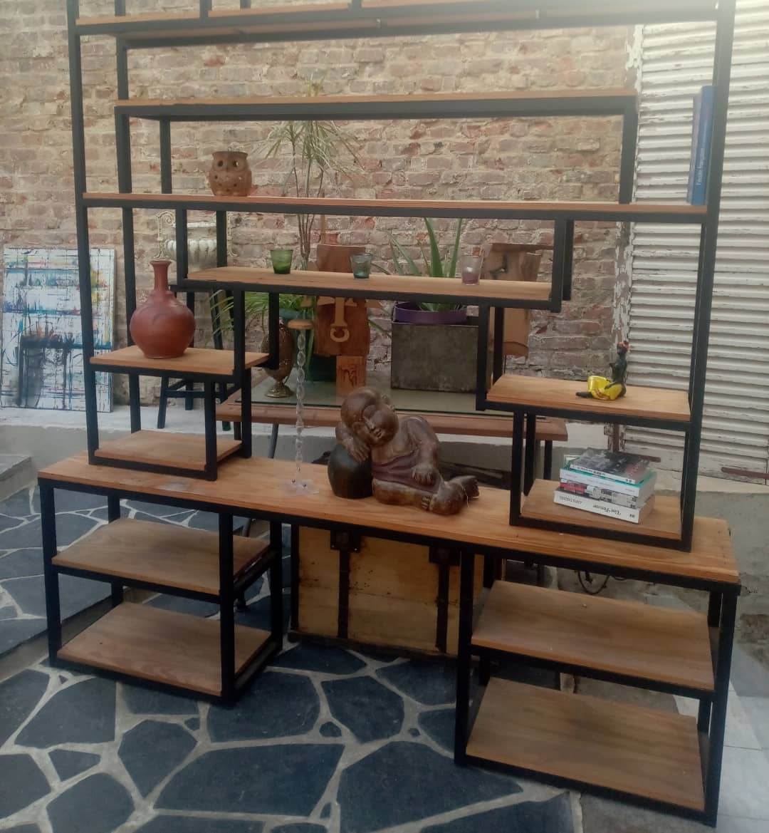 Vintage metal and wood showcase