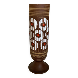 W Germany Round White and Red Matte and Enameled Vase